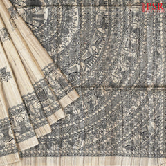 Royal Beige & Black Kadhi Tussar Silk Saree