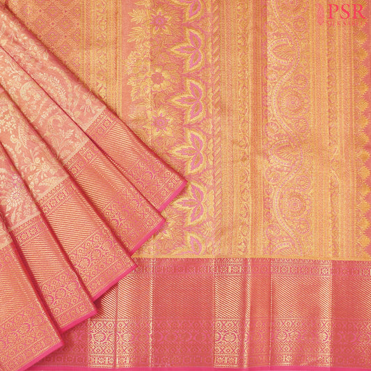 Flamingo Pink Kanchipuram Jacquard Tissue Silk Saree