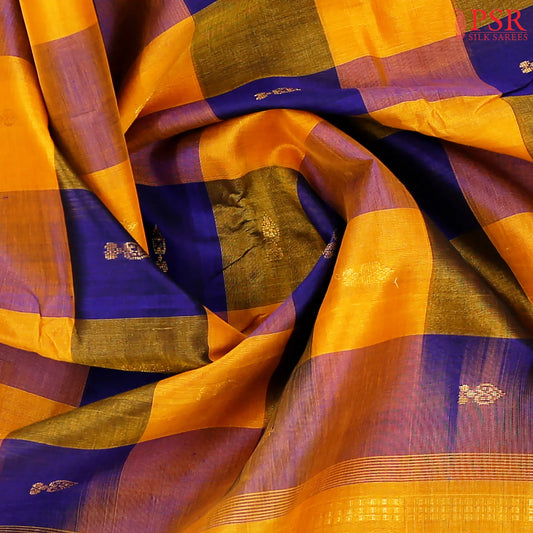 Yellow & Blue Cotton Silk Saree