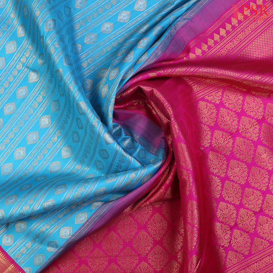 Vivid Sky Blue Bridal Kanjivaram Silk Saree