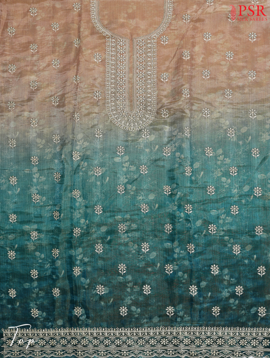 Teal & Sepia Tissue Dress Material