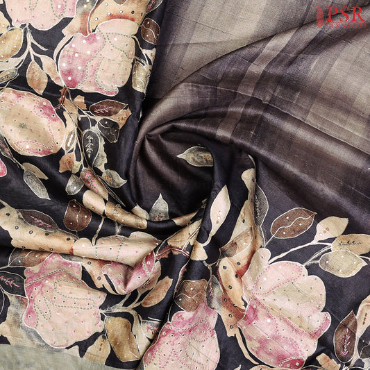 Dark Taupe Grey Kadhi Tussar Silk Saree
