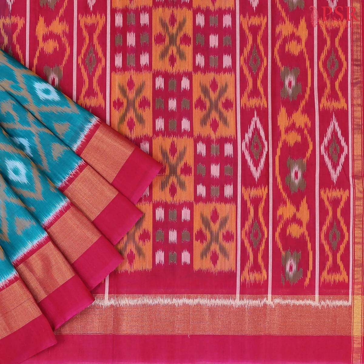 Cerulean Blue Patola Silk Cotton Saree