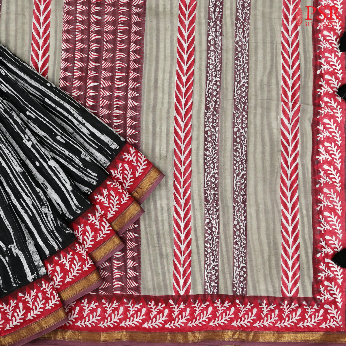 Black Mul Printed Cotton Saree