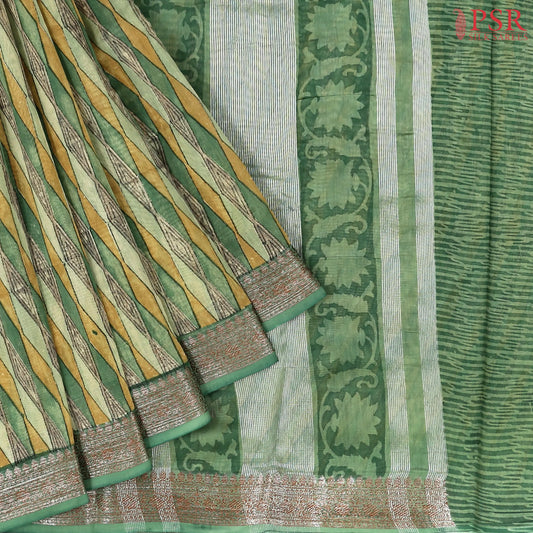 Green & Mustard Chanderi Silk Cotton Saree