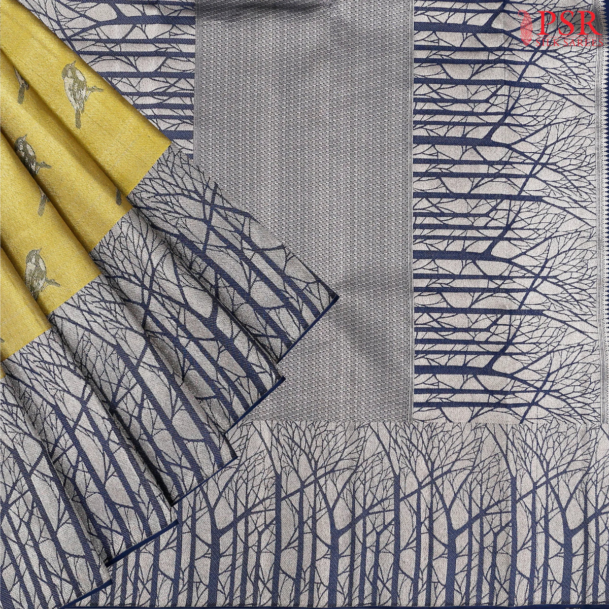 Brass Yellow Kanchipuram Jacquard Tissue Silk Saree