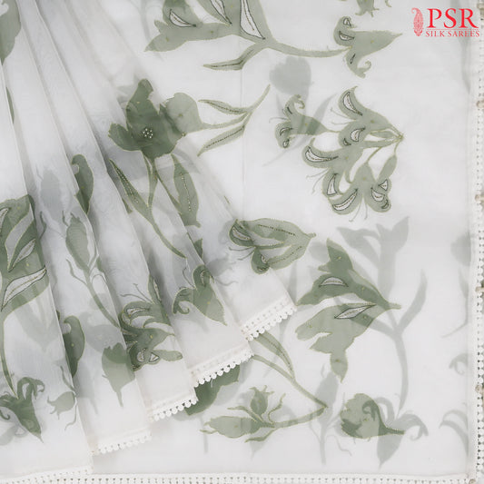 Off White Organza Embroidery Saree