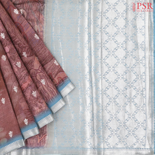 Dark Coral Chiniya Silk Saree