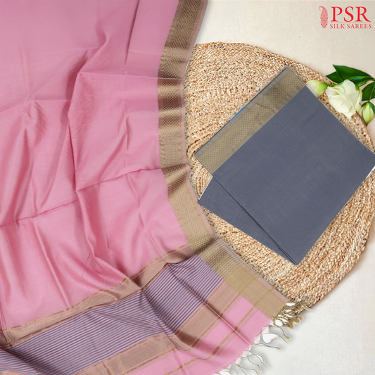 Cement Grey Maheswari Silk Cotton Dress Material