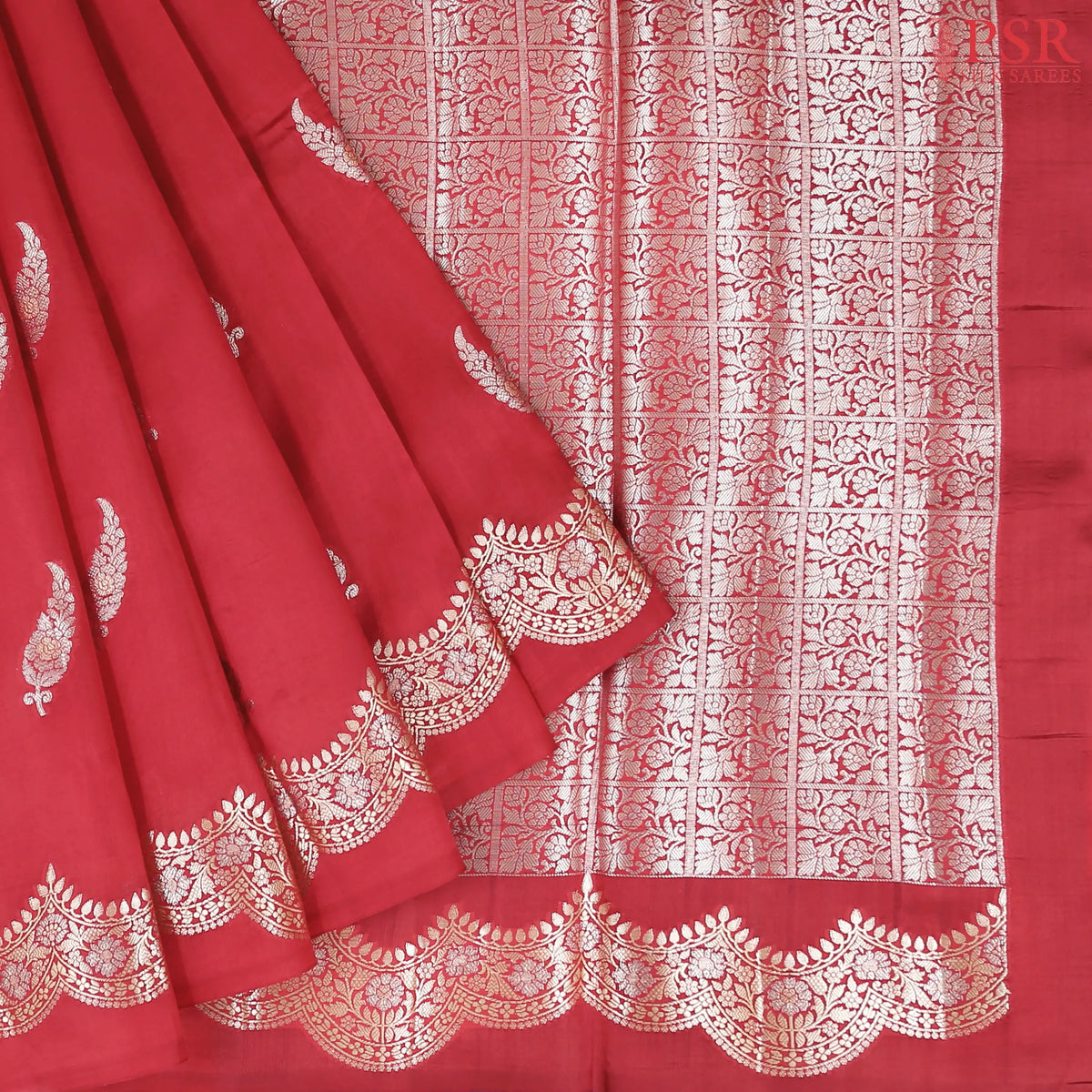 Carmine Red Chiniya Silk Saree