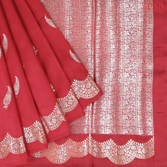 Carmine Red Chiniya Silk Saree