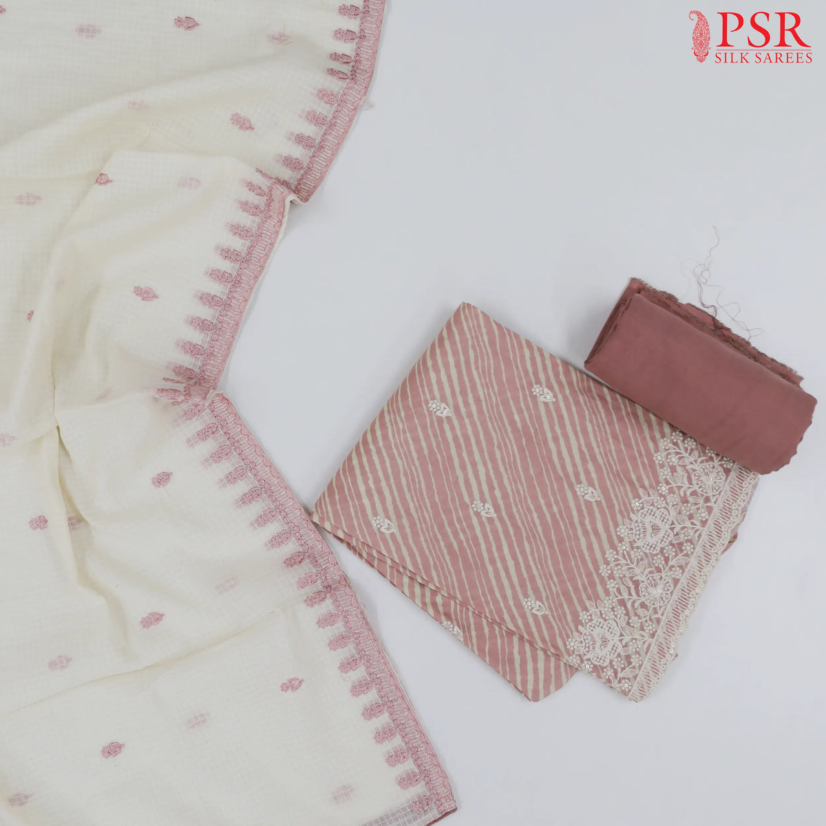 Pink & Beige Rayon Dress Material