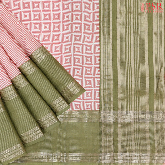 Off White & Light Red Assam Saree