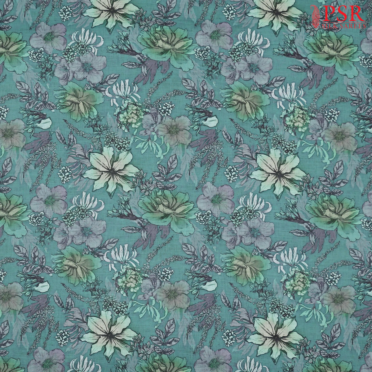 Pine Green Linen Print Running Material