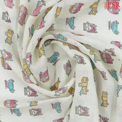 Floral White Linen Saree
