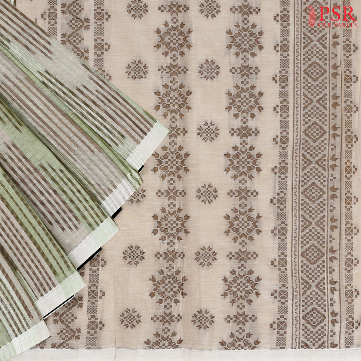 Light Green & Beige Kovai Cotton Saree