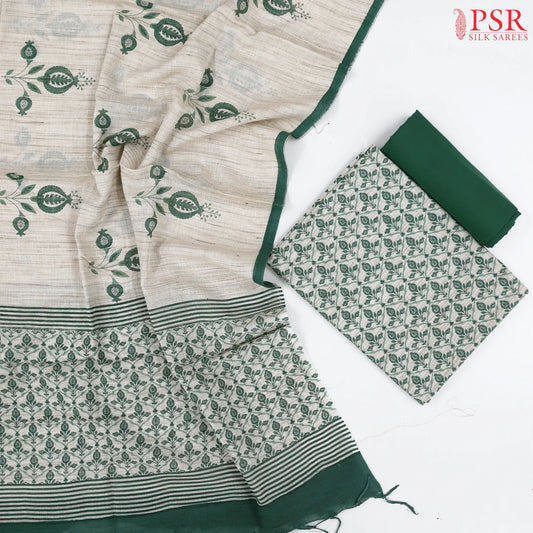 Beige & Dark Opal Green Cotton Dress Material