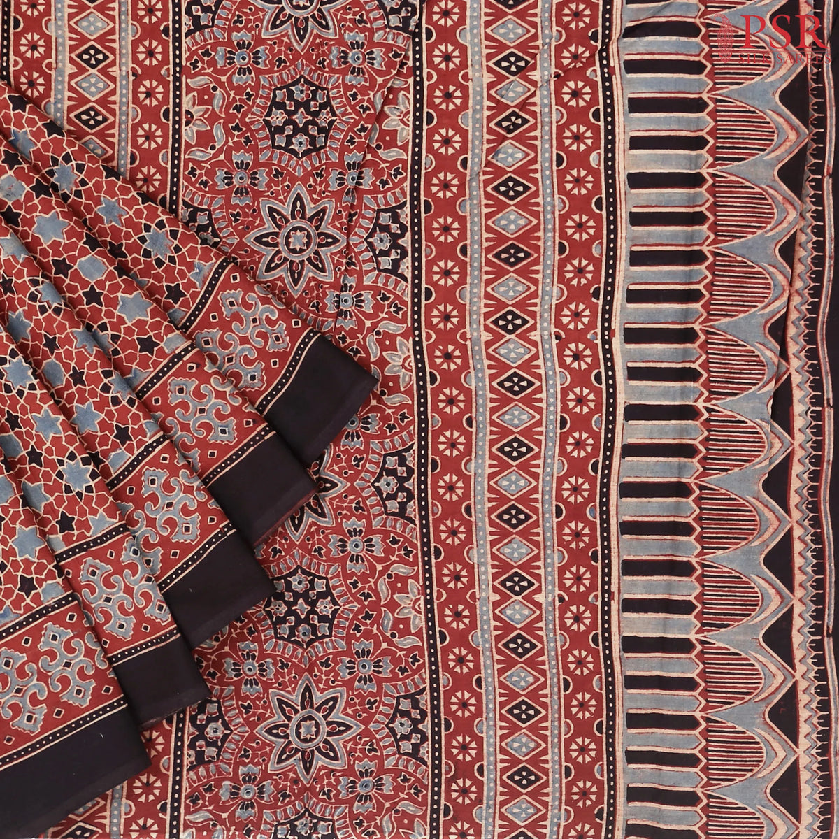 Antique Red Jaipur Cotton Printed Saree