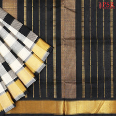 Beige & Black Cotton Silk Saree