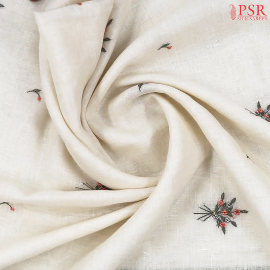 Floral White Linen Saree