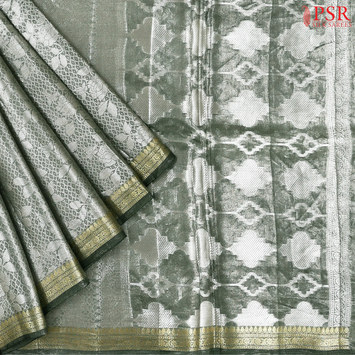 Silver Green Tissue Silk Saree