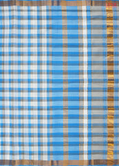 White & Blue Mangalagiri Cotton Saree