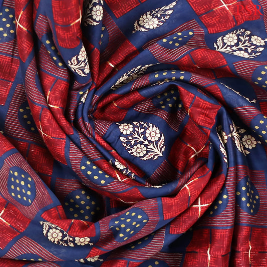 Blue & Red Chanderi Silk Cotton Saree