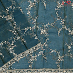 Teal & Sepia Tissue Dress Material