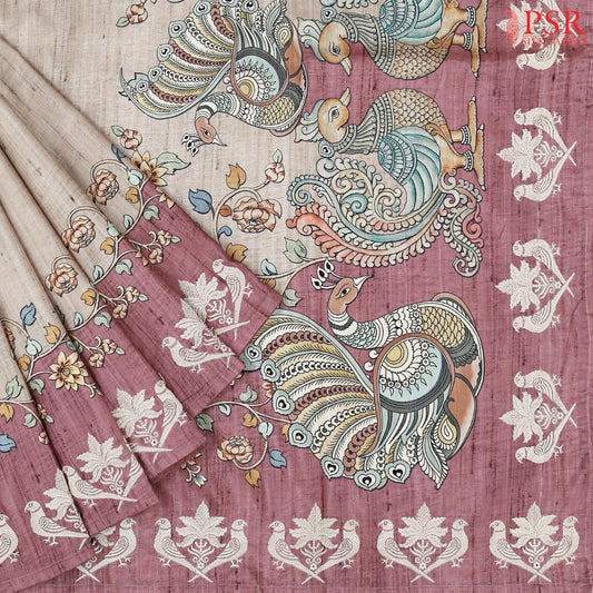 Beige Semi Tussar Saree