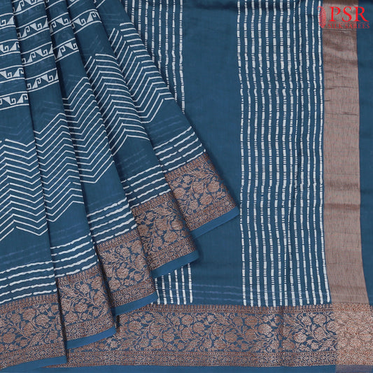 Prussian Blue Chanderi Silk Cotton Saree