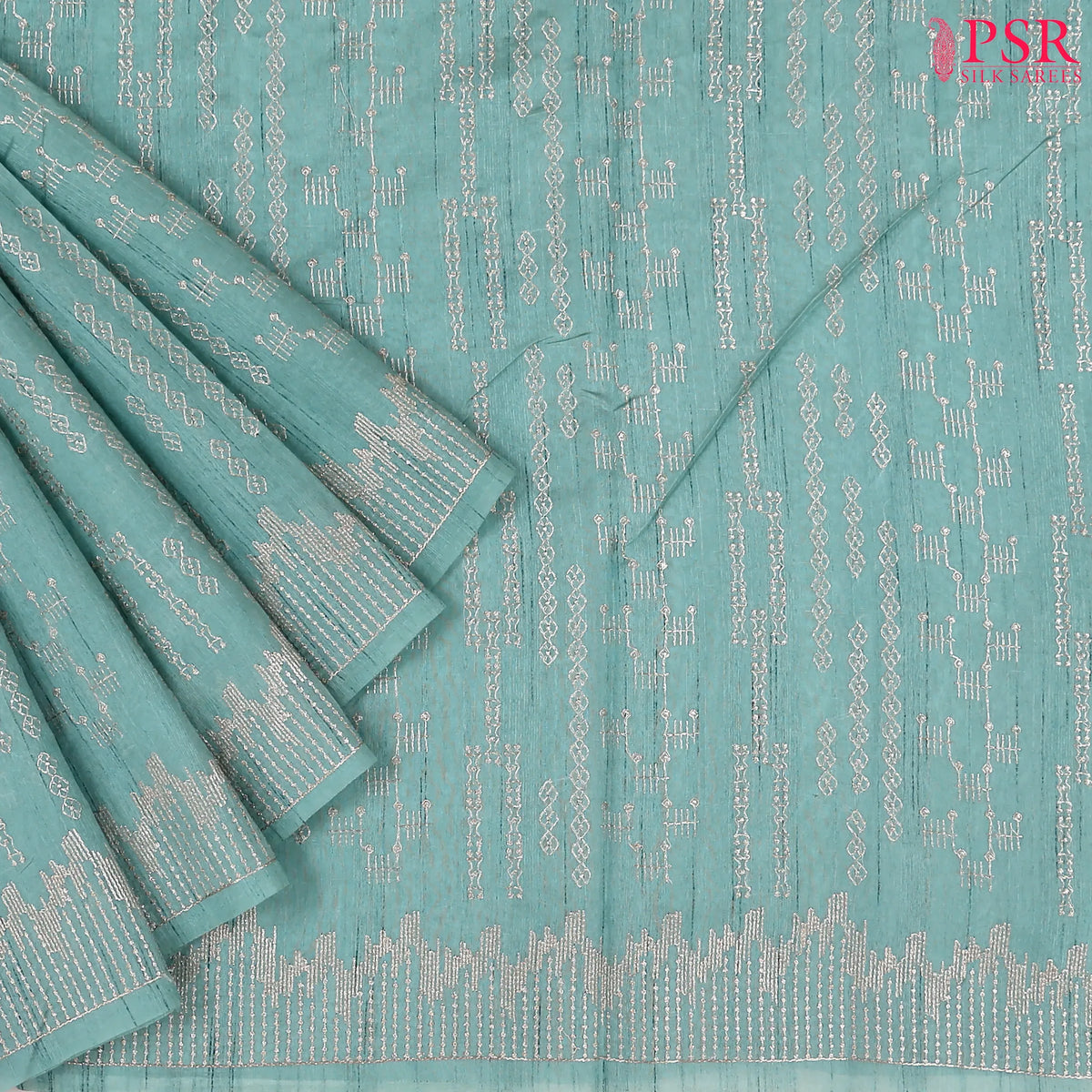 Mint Blue Semi Tussar Embroidery Saree