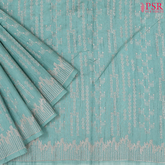 Mint Blue Semi Tussar Embroidery Saree