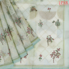 Mint & Pastel Olive Yellow Organza Saree