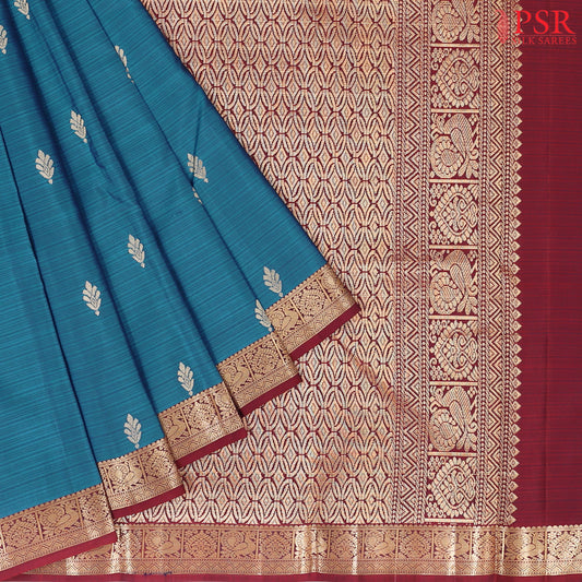 Dark Cerulean Blue Fancy Kanchipuram Silk Saree