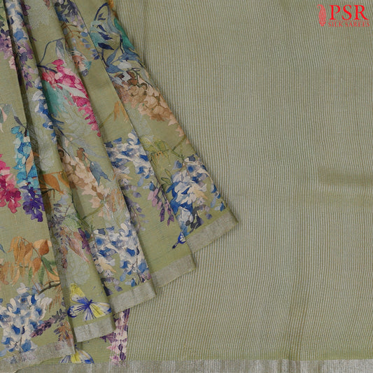 Asparagus Green Kadhi Tussar Silk Saree