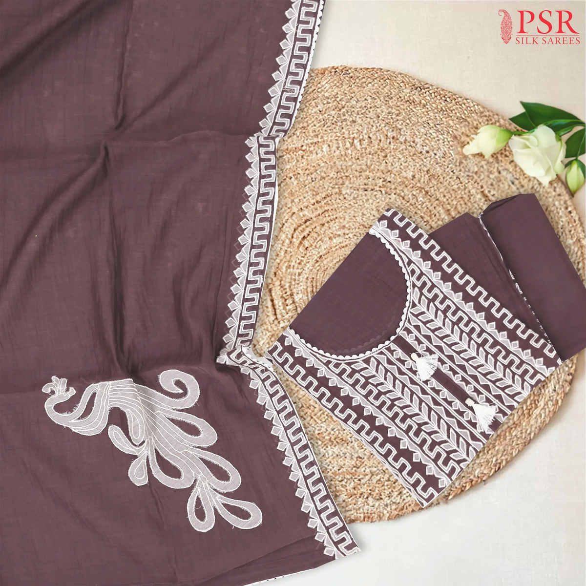 Dark Mauve Pure Silk Cotton Dress Material