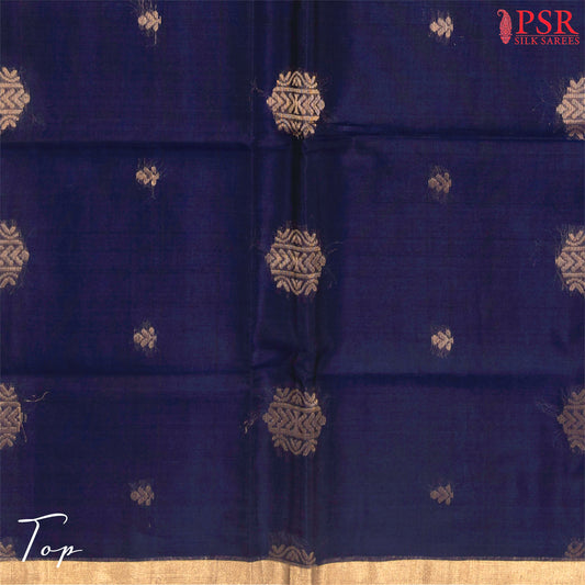 Dark Blue & Olive Mustard Silk Cotton Dress Material