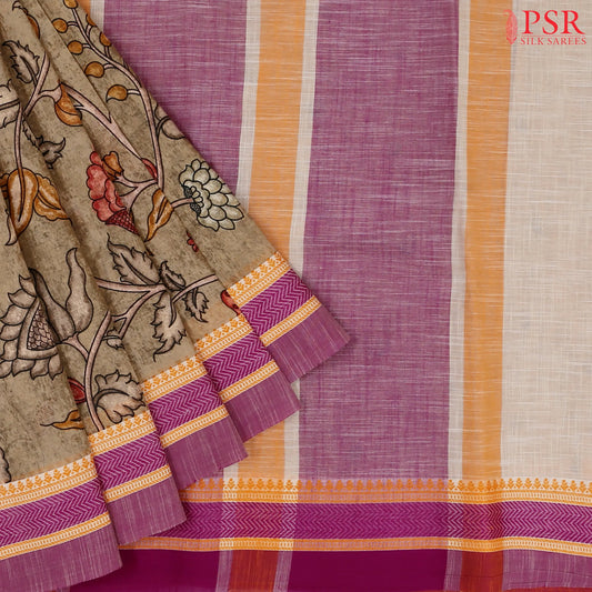 Light Brown Printed Cotton Saree
