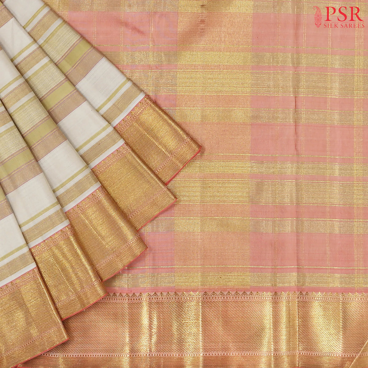 Beige Kanchipuram Jacquard Tissue Silk Saree