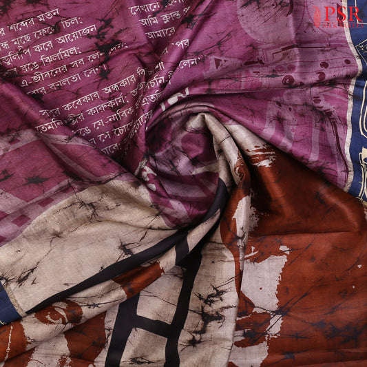 "Banalata Sen" Boysenberry Purple Kadhi Tussar Silk Saree