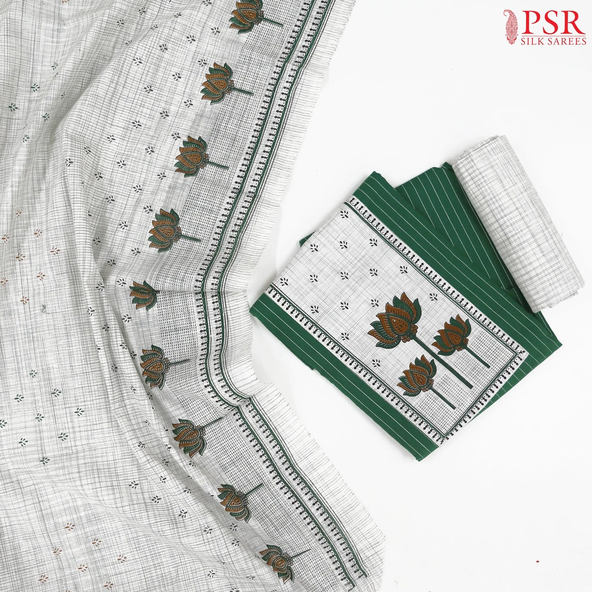 Dark Green Chirala Cotton Dress Material