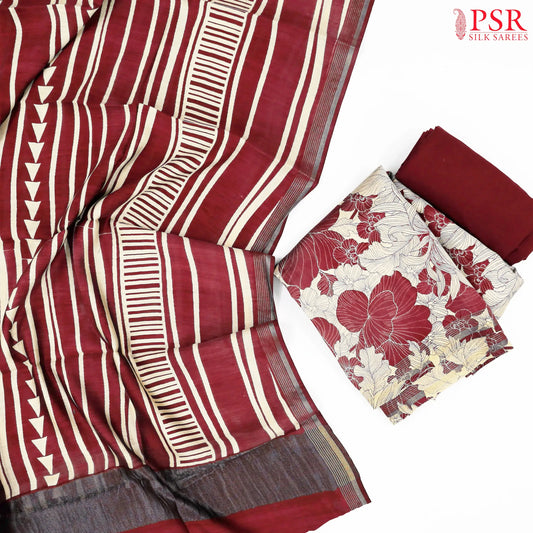 Beige & Maroon Modal Dress Material