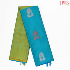 Peacock Blue & Pear Green Kanchipuram Half & Half Silk Saree