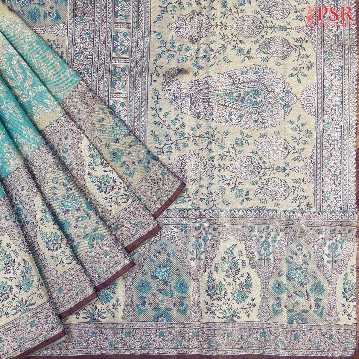 Heavenly Blue Kanchipuram Jacquard Tissue Silk Saree