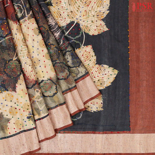 Brown & Black Semi Dupion Saree