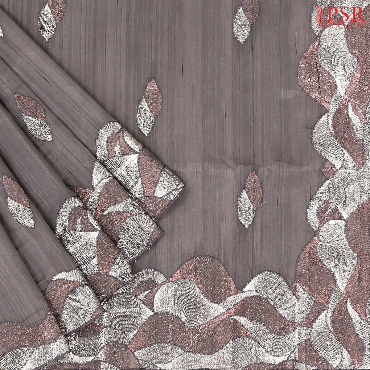 Fossil Grey Kosa Embroidery Saree