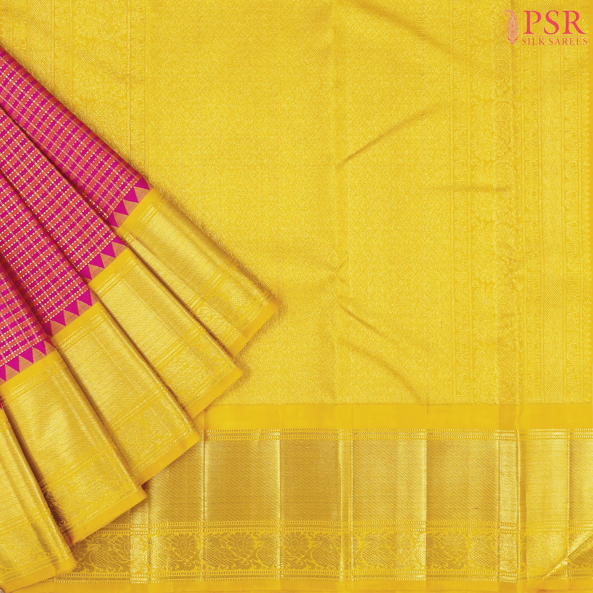 Magenta & Orange Kanchipuram Silk Saree