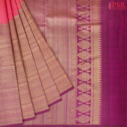 Cerise Pink & Dark Purple Kanchipuram Silk Saree