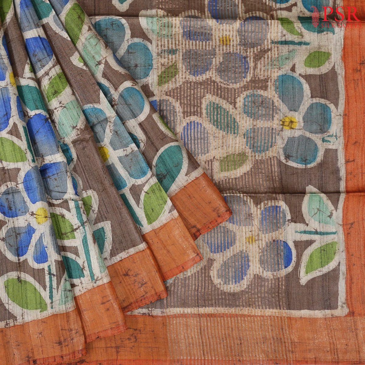 Dark Taupe Grey Ghicha Kadhi Tussar Silk Saree