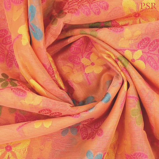 Orange Manipuri Cut Work Saree